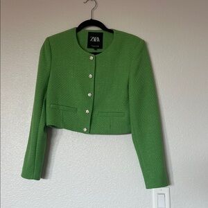 Zara Women's Vibrant Green Cropped Blazer